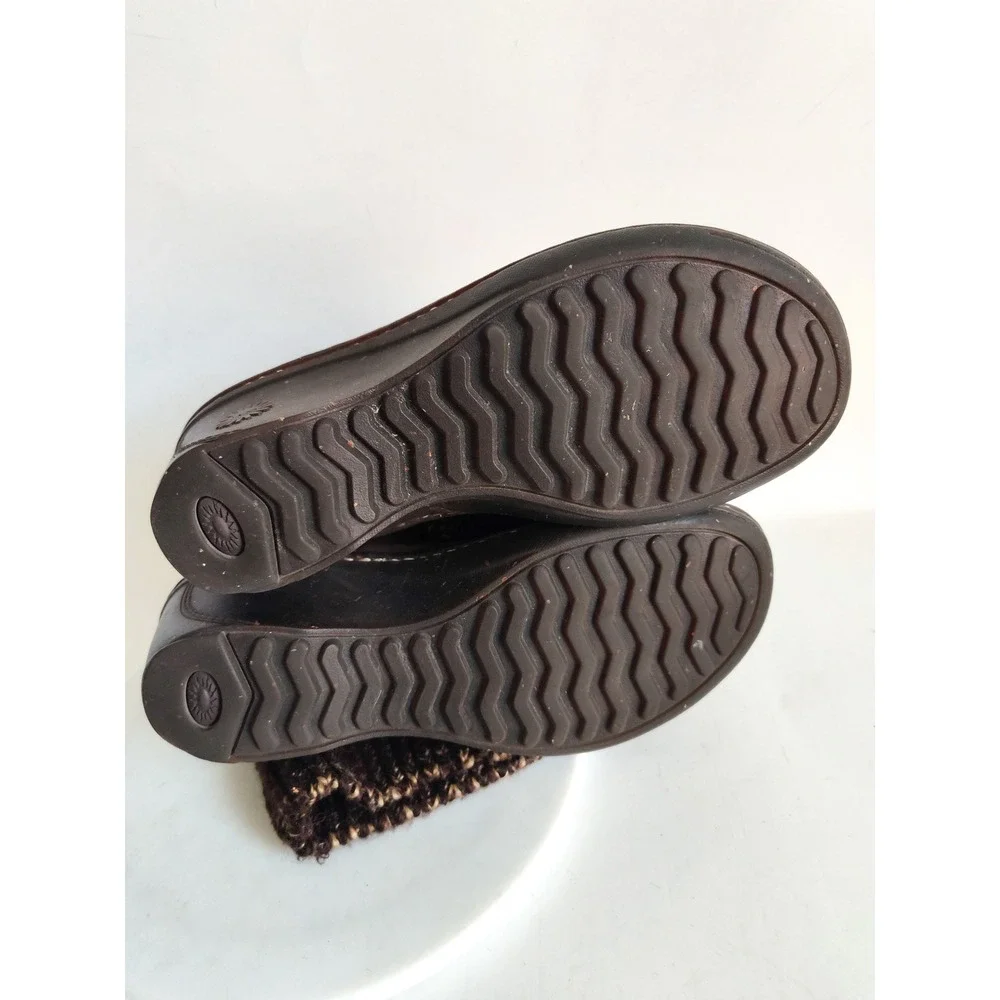 Ugg Boots Knee High Size 6 Cresthaven Knit Shaft Wedge Winter Brown Leather Boho - Picture 7 of 9